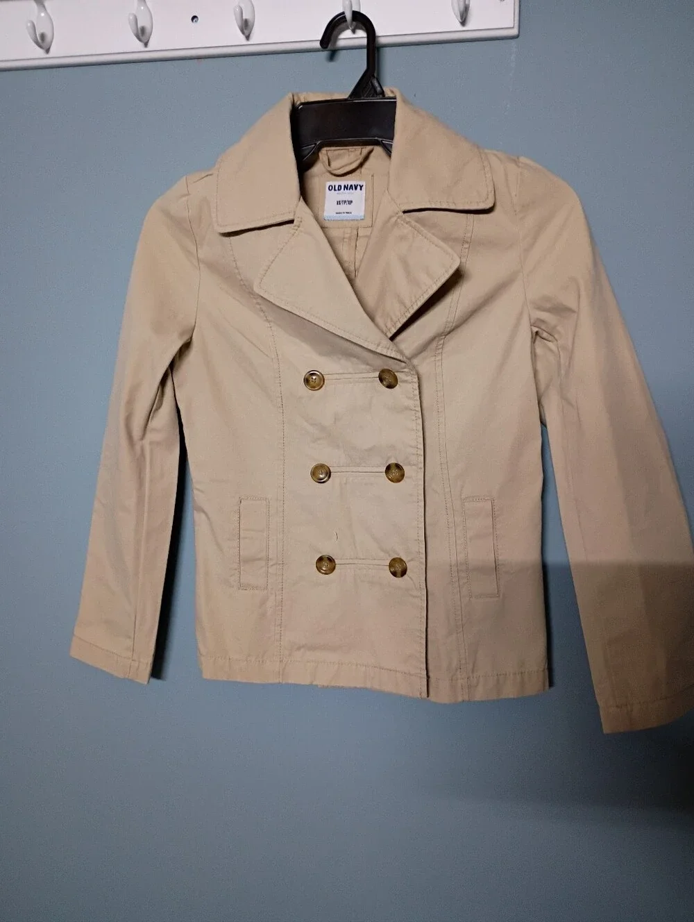 Old Navy Beige Double-Breasted Peacoat Jacket with Gold Buttons